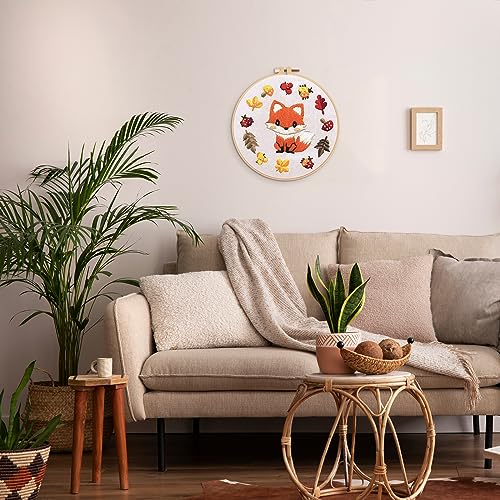 Louise Maelys Fox Embroidery Kit for Beginner, Animal Cross Stitch Kit | DIY Full Range Easy Needlepoint With Stamped Animal Pattern, Hoop, Threads, Needles And Instructions For Adults DIY Craft - color: Fox