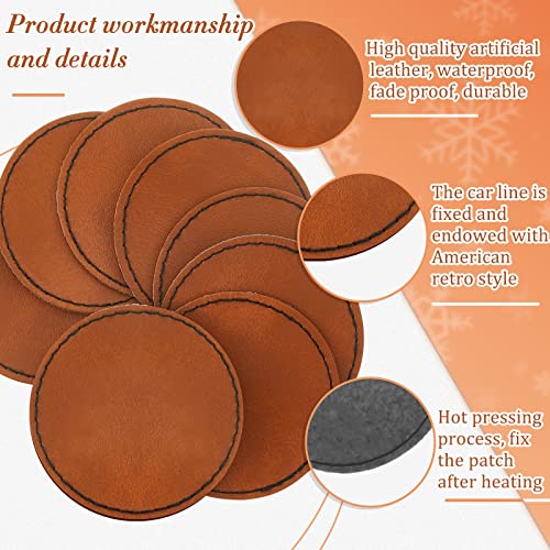 Dunzy 30 Pcs Blank Leather Hat Patches with Adhesive 2.5 Inch Round Laserable Leatherette Patch Faux Leather Patches Sewing Laser Engraving Supplies for Hats Jackets Backpacks(Brown) - color: Brown