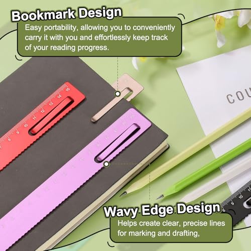 HARFINGTON 3pcs Straight Ruler 20cm Metric Metal Aluminum Alloy Measuring Bookmark Clip Ruler Scale Tool for Measure Study Reading Classroom Office, Gold - color: Gold, size: 20cm