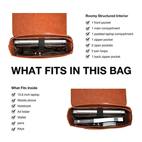 ECOSUSI Women's Briefcase Vegan Leather Laptop Bag for Work Shoulder Computer Satchel Bag with Detachable Bow - color: L-brown