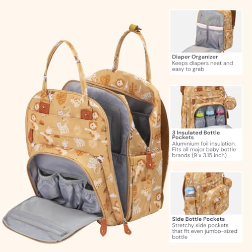 BabbleRoo Diaper Bag Backpack - Baby Essentials Travel Tote - Multi Function Water Resistant Diaper Bag, Travel Essentials Baby Bag with Changing Pad, Stroller Straps & Pacifier Case - Unisex, Safari - color: Safari, size: Large
