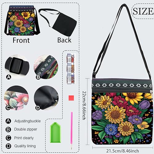 Diamond Painting Crossbody Bag - DIY Diamond Art Kits for Adults, PU Leather Shoulder Bag with Zipper, Flower Pattern Art Bag for Women - color: Flowers 6