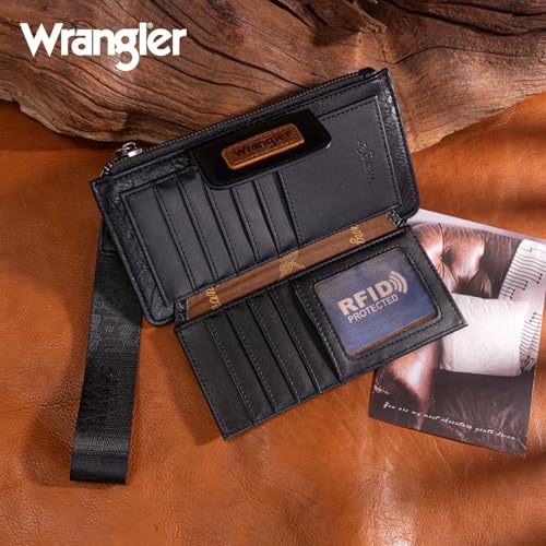 X Wrangler Western Wallet for Women Card Cases & Money Organizers Wristlet Wallet with Zipper Pocket - color: Black