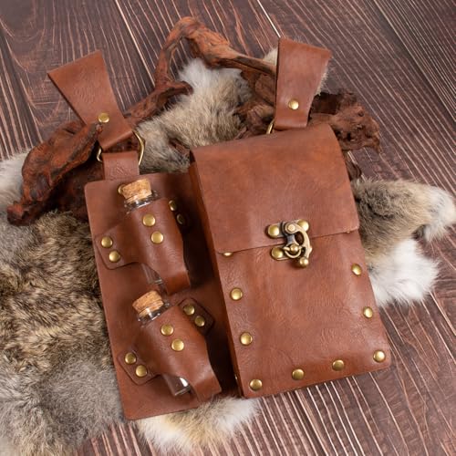 SUMGOGO Retro Belt Pouch Waist Bag Womens Fanny Pack Cellphone Holder Steampunk Medieval Renaissance Purse Costume Accessory - color: New-Brown