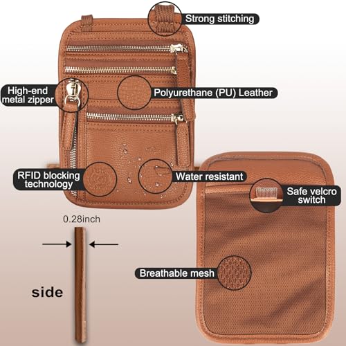 Neck Wallet for Traveling Women Men, RFID Blocking Leather Travel Pouch - color: Brown
