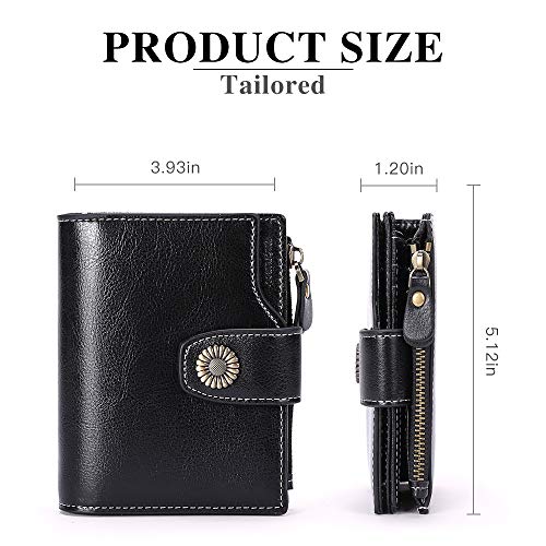 FALAN MULE Small Wallet for Women Leather Bifold Compact Small Womens Wallet with RFID Blocking - color: Midnight dark