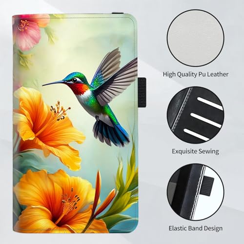 Checkbook Cover for Women and Men, RFID Blocking PU Leather Checkbook Holder Wallet Case with Elastic Strap & Multiple Card Slots, for Checks and Cards, Hummingbird Flowers - color: Hummingbird Flowers