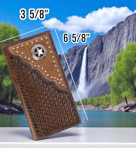F&L CLASSIC Men's RFID Vintage Look Genuine Leather Long Bifold Wallet Checkbook Wallets,brown,240-80 - color: brown 80