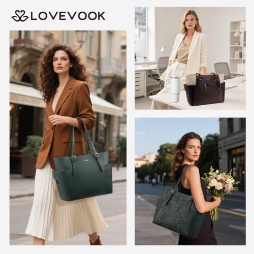 LOVEVOOK Laptop Tote Bag for Women,Leather Work Computer Briefcase Bag | Large Cup Holder,15.6 Inch Work Tote,Professional Briefcase,Teacher Commuter Shoulder Bag,Office,Travel,Gift - color: Coffee Color With Black, size: 15.6 Inch
