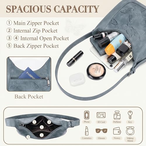 BELTANA Shoulder Bag for Women, Small Vegan Leather Butterfly Hobo Purse | Crescent Shoulder Purse, Top Handle Design, Lightweight, Underarm Style, Daily Travel & Shopping, Gift Choice - color: Blue