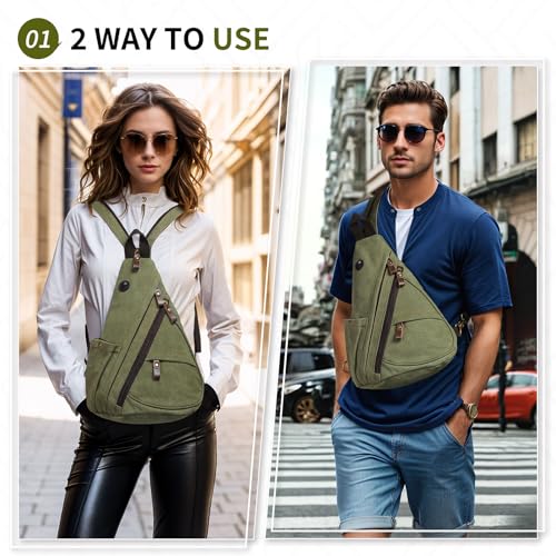 Crossbody Bag for Women Men - Small Sling Backpack 3-in-1,Green - color: Green