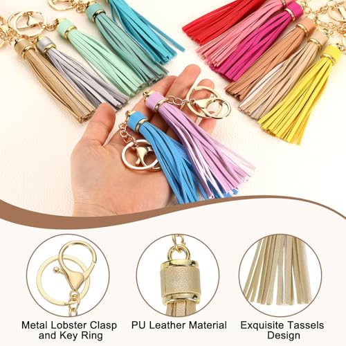uxcell Leather Keychain Tassels, Women Tassel Bag Charm with Lobster Clasp Key Ring for Handbag Purse - color: Gold