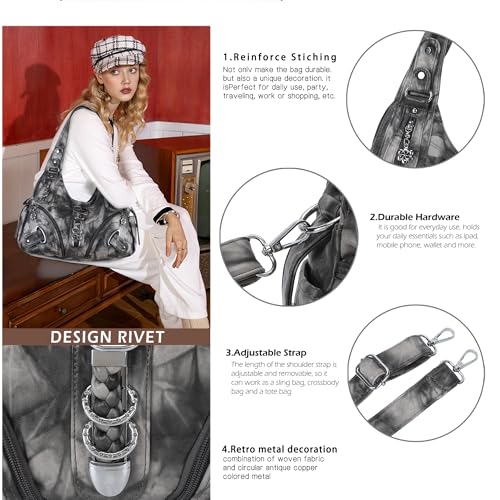 Angelkiss Hobo Purses and handbags for Women Satchel Handbag Women Purses Large Daily Shoulder Bags - color: Black/Grey-g