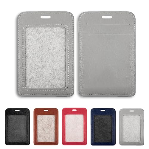 1 Pack Badge Holder, Leather ID Badge Holder with Window, ID Card Holder | Vertical ID Holder, ID Card Holder for Office Factory Nurses School Teacher Students - color: Gray, size: 1 Pcs