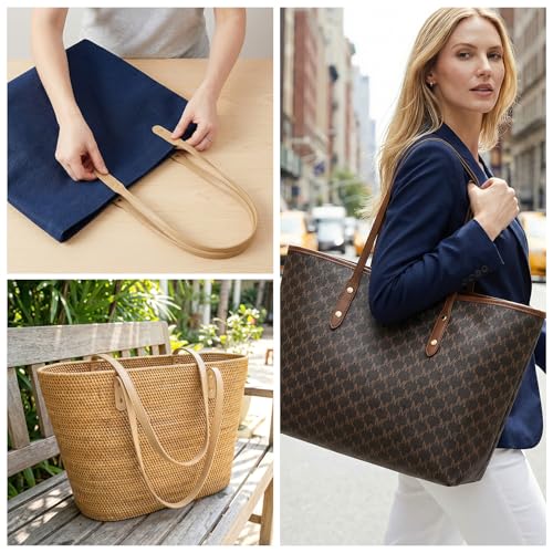 Winsyison 4pcs Leather Purse Band with Rivets, 28.15in, Coffee & Khaki | Adjustable, Wraps Mount Handbag Handles, Long Bag Belt, for Purse Handbag Shopping Tote Bags - color: Coffee & Khaki-4pcs