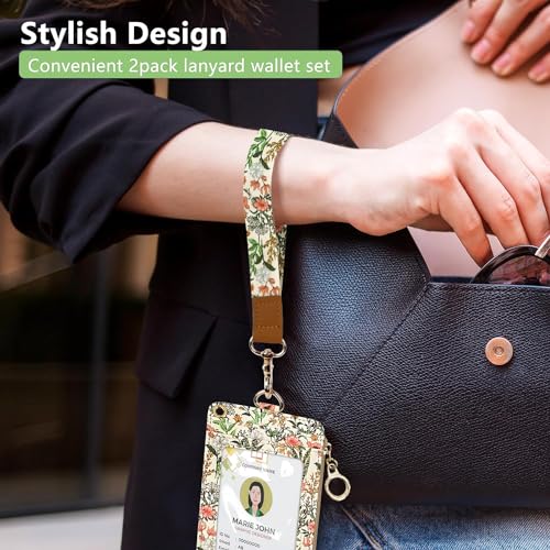 Bolimoss Aesthetic Lanyard with ID Holder for Women & Nurses - Floral ID Badge Holder with Neck Lanyard & 4 Card Slots, Side Zipper Pocket - color: Blooming Flowers