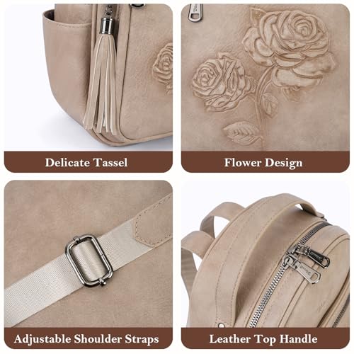 Mini Backpack Purse for Women,Vegan Leather Small Backpack for Daily | Embossed Lightweight Water-Resistance Travel Mini Fashion Daypack Bag,Ladies Casual Backpack Purse Gift Choice for Women - color: Apricot
