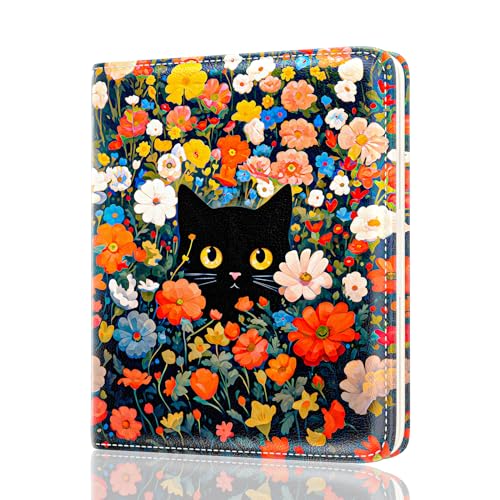 Rouidr Womens Wallet, RFID Small Slim Wallet for Women, Cute Bifold Leather Pocket Credit Card Holder Ladies Mini Purse with Zipper Coin Pocket & ID Window, Colorful Flowers Cat - color: Colorful Flowers Cat