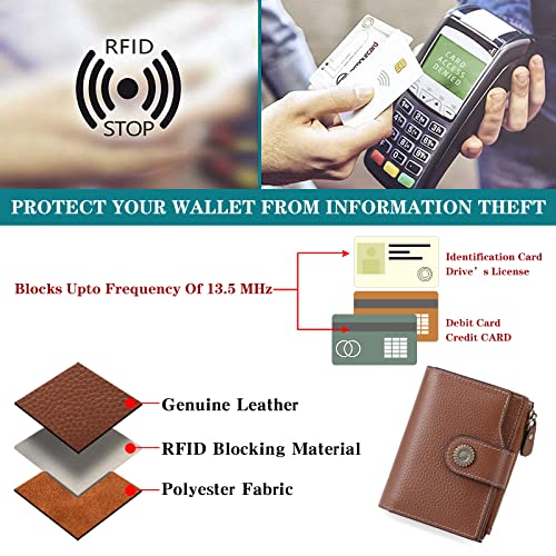 FALAN MULE Small Wallet for Women Leather Bifold Compact Small Womens Wallet with RFID Blocking - color: Caramel