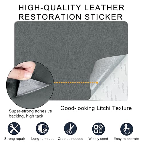 XSunLea Self Adhesive Leather Repair Patch,8x12 inch Vinyl Repair Kit,Leather Repair Kit for Furniture,Car Seat,Couch,Office Chair,2 Pcs Dark Gray - color: Dark Gray, size: 8*12inch