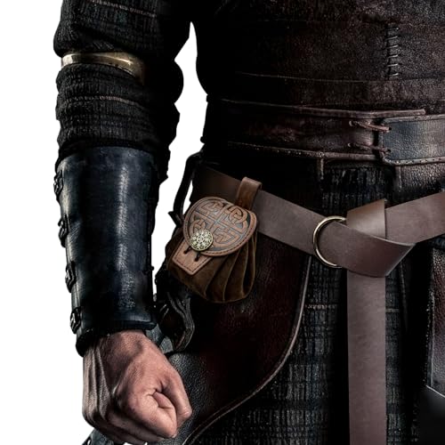 HiiFeuer Medieval Embossed Belt Pouch, Faux Leather Coin Dice Bag | Unisex, Halloween, Ren Faire, LARP,Drawstring Desig, pirate bag, Embossed Pattern,coin pouch,viking cosplay - color: Brown C