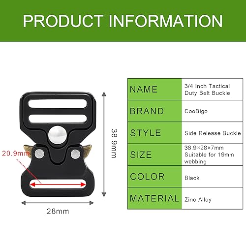 CooBigo 3/4 Inch Metal Tactical Duty Belt Buckle Replacement, 2 Pack Metal Buckle Clip for Tactical Dog Collar, Tactical Vest, Backpack Strap, Paracord Bracelets Buckle Clips Accessories Black - color: A: 3/4" Black 2pcs
