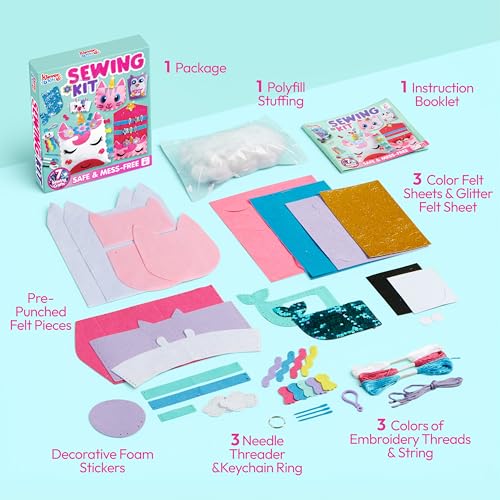 Klever Kits 7 Sewing Projects- My First Kids Sewing Kit- Easy DIY Arts and Crafts for Girls, Craft Kits, Birthday Gifts for Kids Aged 6+, Unicorn and Mermaid Pillow - size: Miniature/Small