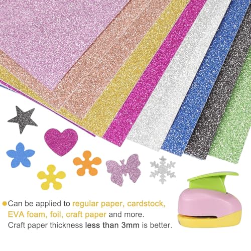 6 Pcs Colorful Craft Hole Punch with 10 Glitter Cardstock Papers, Decorative Scrapbook Paper Puncher Set, Different Shape Paper Hole Puncher Set for Office Supplies (Multicolor 3) - color: Multicolor 3