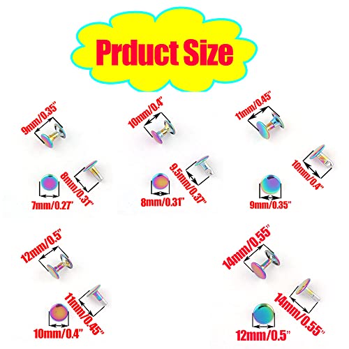 Rainbow Tubular Double Cap Rivets,7/8/9/10/12mm Rivets,Each Size 20pcs | Rainbow,Tubular Double Cap Rivets,7/8/9/10/12mm,Round Rapid Rivet for Purse Handbags Shoes Belt Leather Craft,Each Size 20pcs - color: Each Size 20pcs