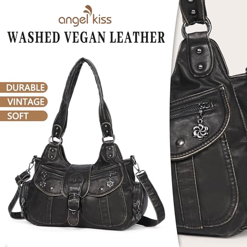 Angel Kiss Hobo Bags for Women Vegan Leather Shoulder Purses and Handbags Ladies Roomy Tote Bags Purse with Crossbody Strap - color: Bronze