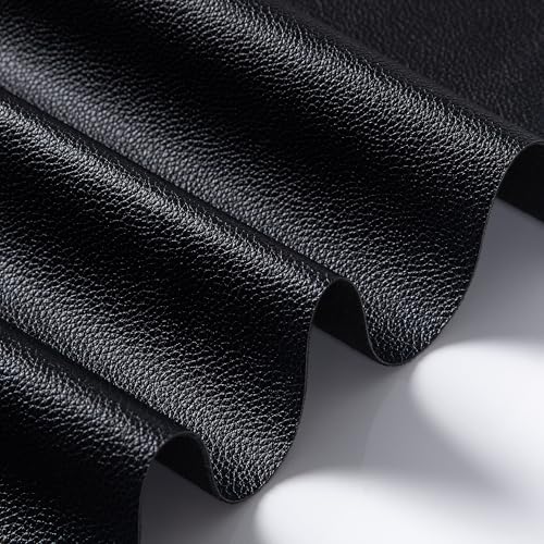 Marine Vinyl Fabric, Upholstery Faux Leather Fabric by The Yard, 1.05mm Lychee Texture Leather Sheets for Sofa Chairs Handbags Hair Bows Earrings Crafts (1 Foot 12''X 54'', Black) - color: Black, size: 1 Foot