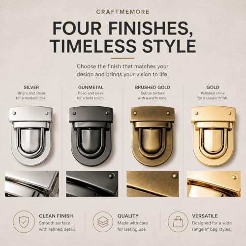 CRAFTMEMORE 1-1/4 Inch Press Lock Purse Catch Clasp Hardware for Bag Gold - color: Gold
