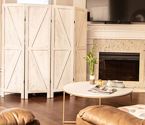 Premium Home 4-Panel Room Divider – Rustic White Barn Door, K Pattern Folding Privacy Screen, Partition Wall - color: Rustic White - K Pattern - 4 Panel