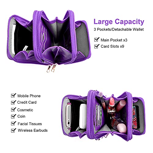 Crossbody Cellphone Purse Women Touch Screen Bag RFID Blocking Wallet Handbag Shoulder Strap - color: Purple-small, size: Small