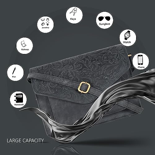 Ozora Genuine Leather Crossbody Purse for Women, Shoulder Bag - color: E.black Hunter