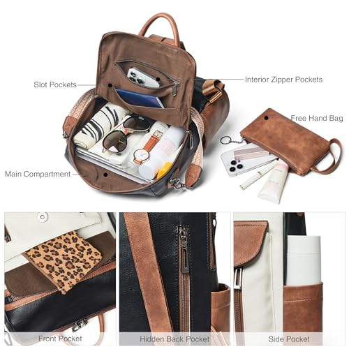 Shrrie Backpack Purse for Women Fashion Leather Backpack Purse Designer Travel Backpack Convertible Shoulder Bag with Wristlet - color: 2-9 Black With Brown and White
