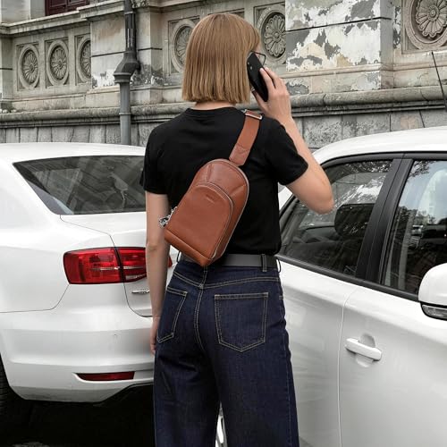 befen Genuine Leather Sling Bag for Women, Anti Theft Crossbody Chest Bags | Leather Fanny Packs for Travel with RFID Card Slots for Daily Travel - color: Brown
