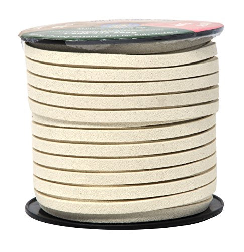 Mandala Crafts 5mm Cream Faux Suede Vegan Leather, Jewelry Making | 50 Yards Durable Flat Leather Strings, Laces & Strips for Bracelets, Necklaces, Braiding, Dream Catchers Supplies & Chokers - color: Cream, size: 5mm 50 Yards