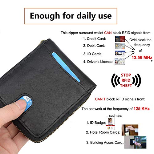 Genuine Leather Zipper Wallet With Coin Pocket, RFID Blocking Zip Around Front Pocket Bifold Wallet, Gift for Men - color: Black
