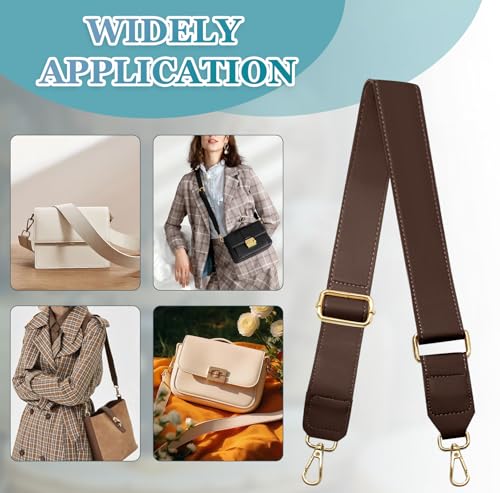 Dark Brown Leather Purse Strap Wide Adjustable Shoulder | Handbag Replacement, Crossbody Compatible, Swivel Clasps, 33~55 inch - color: Brown-2