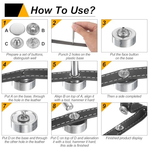 HARFINGTON 24Set Leather Snaps Fasteners Kit 20mm Dia Brass Press-Stud Cap Button 2.95" Length Metal Snap Buttons with 4 Install Tools for Coat Bag Leather Marine Boat Canvas, Gold - color: Gold, size: 20mm