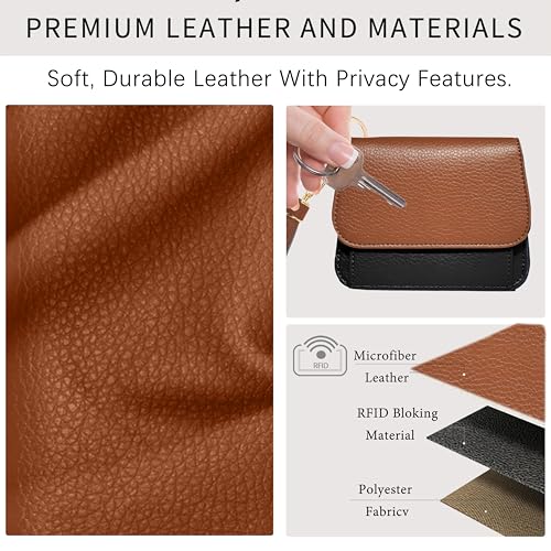 Keychain Wallet for Women,RFID Wristlet Wallet with Beaded Strap | Tri-Fold Design,6 Card Slots,ID Window,Zipper Coin Pocket,Lightweight Carry - color: Brown＆Black