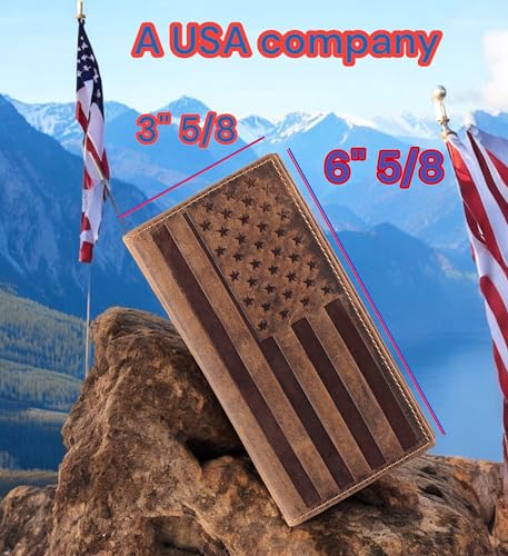 F&L CLASSIC Men's RFID Vintage Look Genuine Leather Long Bifold Wallet Checkbook Wallets,brown flag,240-100 - color: brown with flag