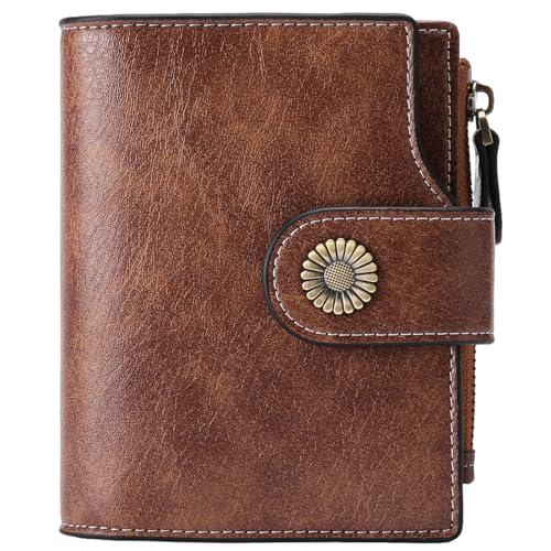 FALAN MULE Small Wallet for Women Leather Bifold Compact Small Womens Wallet with RFID Blocking - color: Light brown