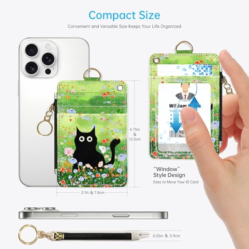 Cat Hidden Among the Flowers 2-in-1 ID Badge Holder & Lanyard Wallet for Teachers,Nurse,Professionals-Cute Zippered Coin Pouch,Removable Wristlet & Neck Lanyard,5 Card Slots Stylish Work 3 - color: Cat Hidden Among the Flowers 3