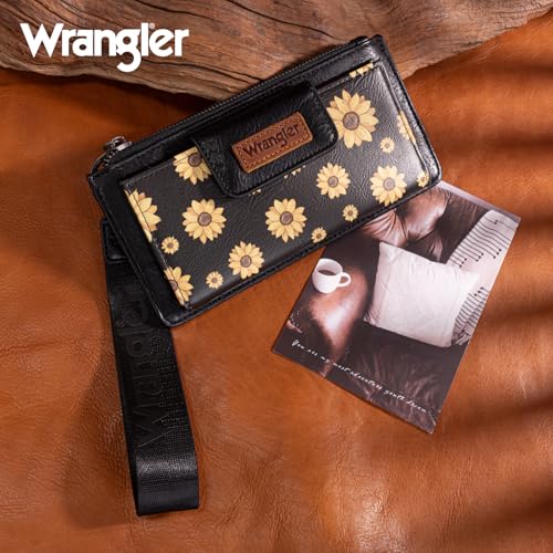 X Wrangler Western Wallet for Women Card Cases & Money Organizers Wristlet Wallet with Zipper Pocket - color: X Black