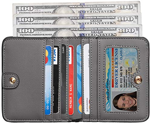 Toughergun Women’s Small Slim Leather Wallet with RFID Protection, Compact Bifold Mini Purse with Clear ID Window - color: 07 ReNapa Grey Light