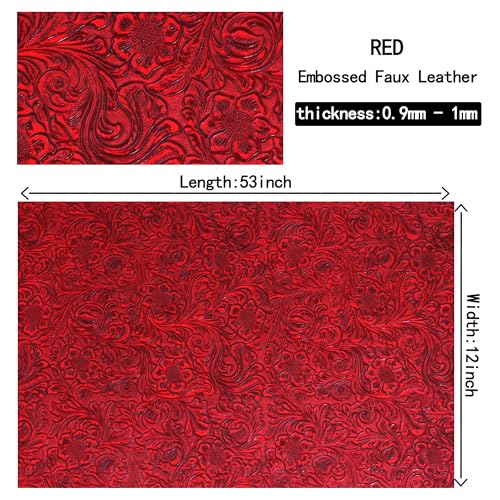 Ramya Embossed Faux Leather Sheets Fabric 12" x 53",for Handmade DIY Bows Wallet Sewing,Leather Earring Crafts Projects (Red) - color: Red