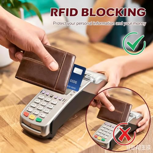 YINGWDA Wallet for Men, Large Capacity Genuine Leather Bifold RFID Blocking Wallet with Coin Pocket, Zipper Pocket Inside,14 Card Slots,1 Back pocket, ID Window & 2 Cash Pocket (Oil Coffee Brown) - color: Oil Coffee Brown