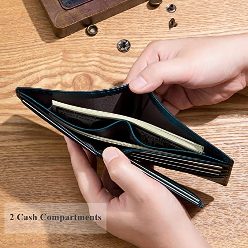BULLCAPTAIN RFID Wallets for Men,Genuine Leather Wallet QB-05(Peacock Blue) - color: Peacock Blue